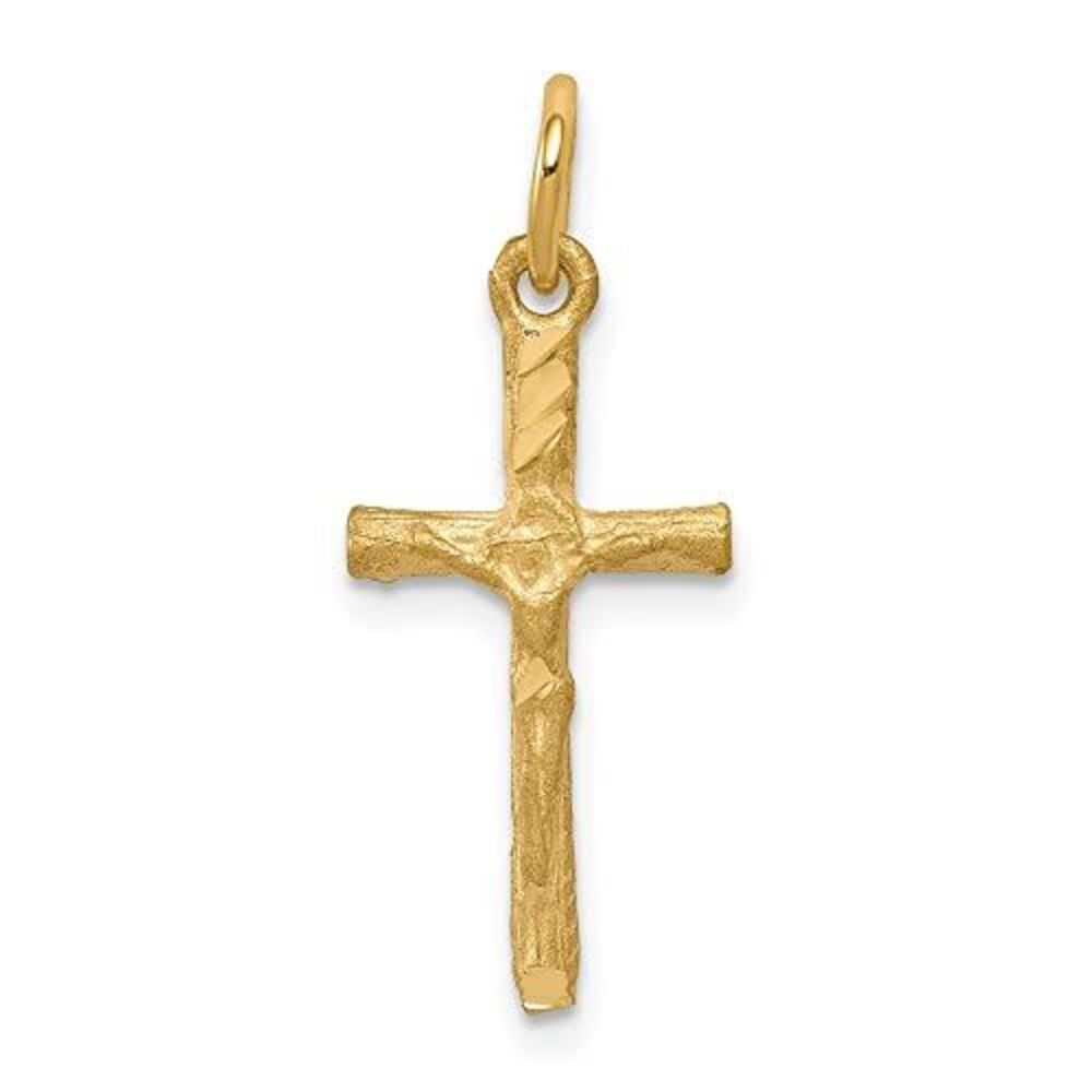 10k Yellow Gold Solid Satin Polished Cross Charm - image 4